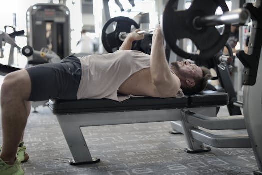 pexels-photo-3837757-3837757 A man performing an intense bench press workout in a modern gym, showcasing strength and focus.